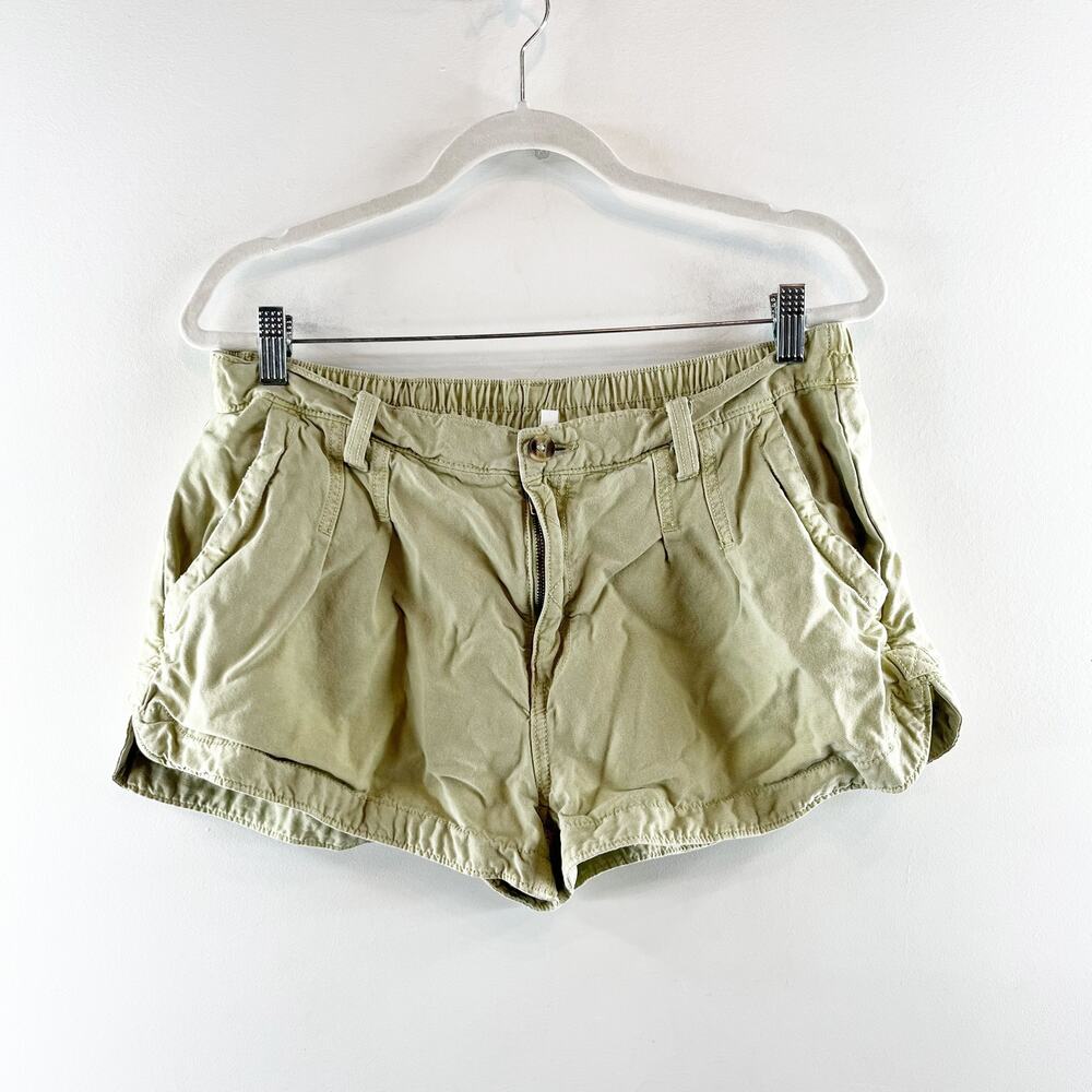 Aerie Stonewash Linen Blend Shorts Green Large